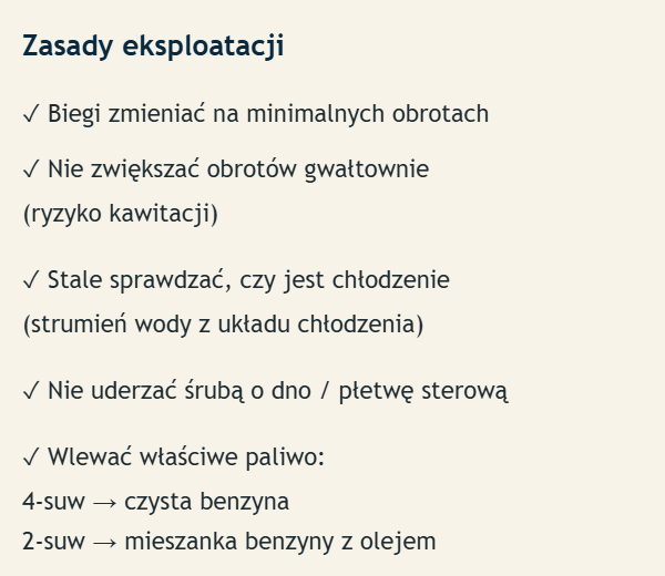 Rys. 14. Najważniejsze zasady bezpiecznej eksploatacji silnika zaburtowego.