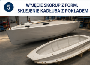 5. Wyjęcie skorup z form, sklejenie kadłuba z pokładem