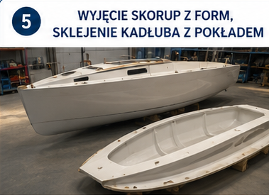 5. Wyjęcie skorup z form, sklejenie kadłuba z pokładem