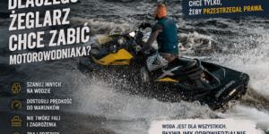 Grafika Szkentla.pl z hasłami: szanuj innych na wodzie, dostosuj prędkość do warunków, nie twórz fali. Szkolenie motorowodne uczy tych zasad